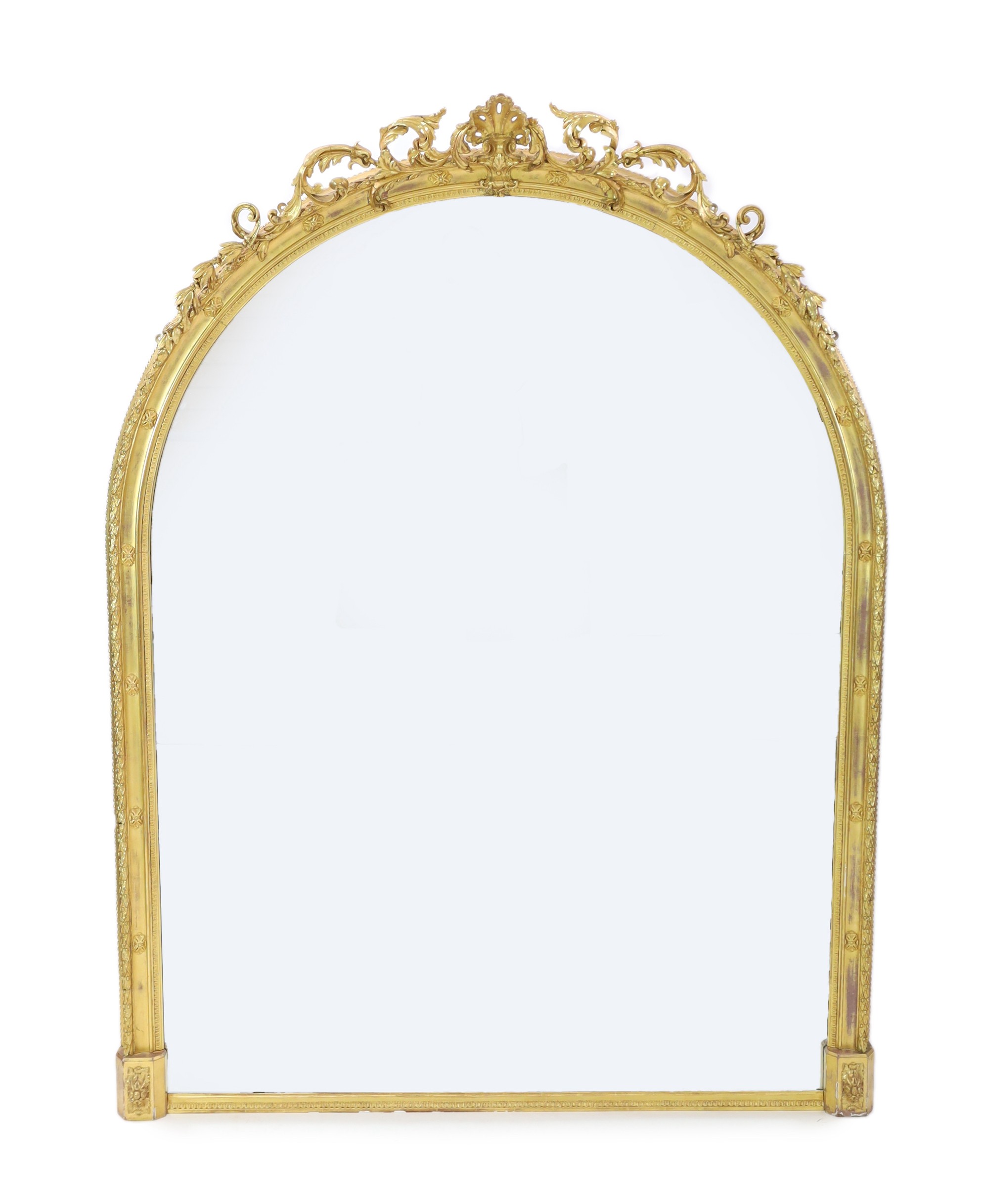 A Victorian giltwood and gesso overmantel mirror, width 150cm, height 196cm